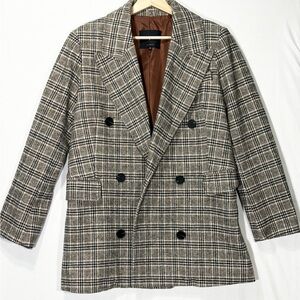 7 For All Mankind Plaid Blazer Medium Double Breasted Wool Blend Jacket
